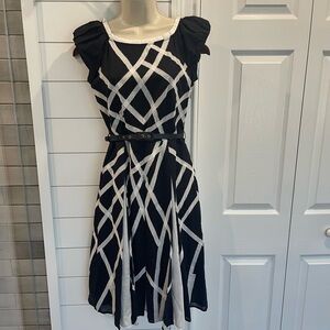 Catherine Malandrino Black and White Geometric Midi Dress